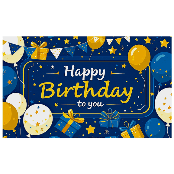 Blue Yellow Happy Birthday Banner with Balloons Gifts Stars Party Decoration Backdrop for Birthday Party Photography Props Celebrations Decorations