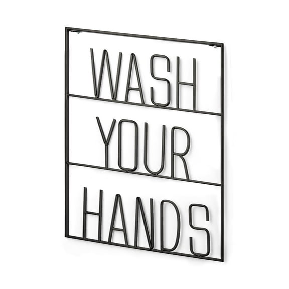 Mercana Wash Your Hands Metal Wall Sign Cut-Out Typography in Black