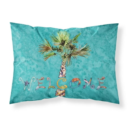 Welcome Palm Tree on Teal Fabric Standard Pillowcase