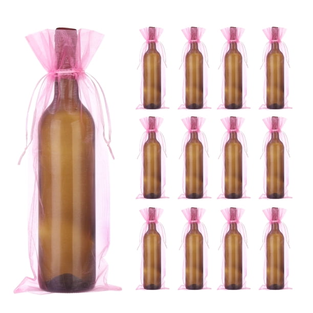 Uxcell 30pcs Bolsas de Vino de Organza, 15x5.5" Bolsas de Regalo de Malla Transparente para Bodas y Cumpleaños, Rosa