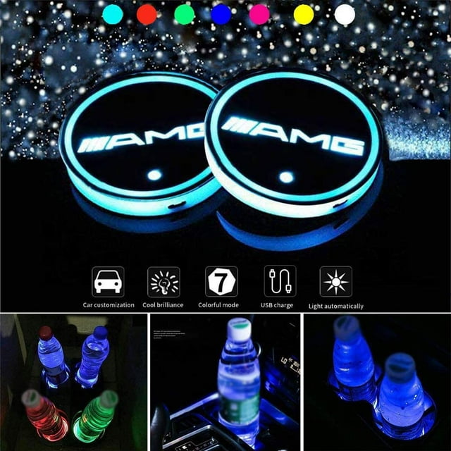 Led Coaster, Led Car Logo Cup Lights Up Holder, Three Modes, Seven Colors Waterproof Led Car Cup Holder With Light Sensor, Suitable For German Vehicles And Some Italian Vehicles