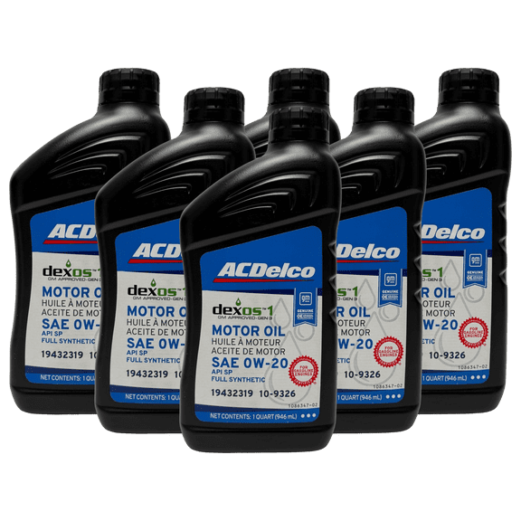 ACDelco 10-9326 (19432319) dexos1 Gen 3 Full Synthetic 0W-20 Motor Oil, 1 qt (Pack of 6)