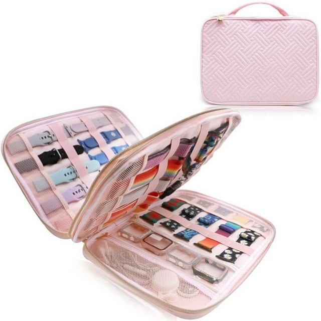 POINTERTECK Watch Band Holder for Apple Watch Bands - An Apple Watch Band Case Organizer with 35 Band Capacity and Zippered Compartment Sleeves (Pink)