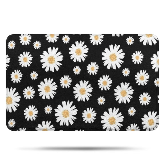 Black Daisy Flower Golden Centers Pattern Bathroom Rugs Mat,Non Slip Microfiber Bathroom Rug,Rubber Backing,Soft Bathroom Mats for Bathroom Floor,Tub and Shower,17x27in(43x68cm)