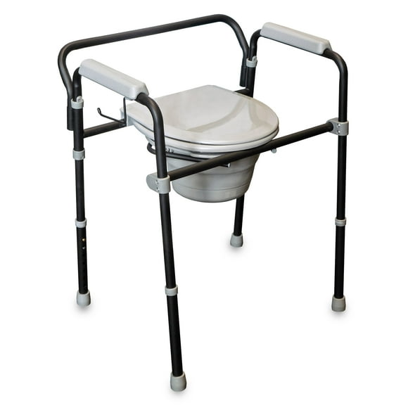 Able Life Commode de Chevet, Tringle de Sécurité de Toilette 3-en-1 Extra Grand, Chaise de Douche, Toilette Portable pour Aînés et Personnes Âgées, Chaise de Commode, Noir