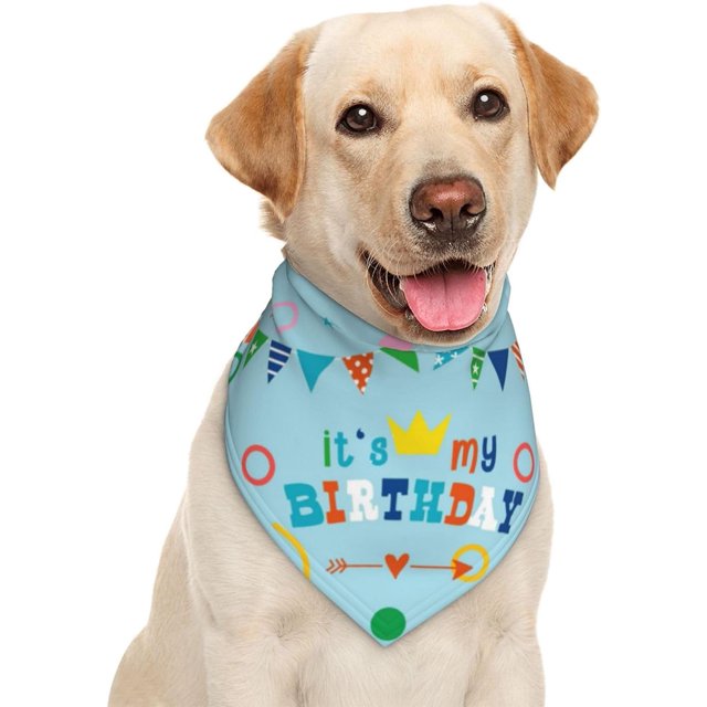 It''s My Birthday Blue Dog Bandana Scarf Triangle Bibs Pet Accessories Cat Kerchief