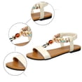 thumbnail image 6 of Xijirk Women Bohemian Flat Sandals Summer Casual Beach Shoes Rhinestones Elastic Straps Comfortable Sole Women Sandals for Outdoor Walking Party School,White,6.5, 6 of 7