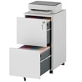 thumbnail image 1 of White 2-Drawer Vertical Steel Filing Cabinet on Wheels - Lockable Office File Cabinet for A4, Letter & Legal Size Documents - Ideal for Home or Office Storage, 1 of 7