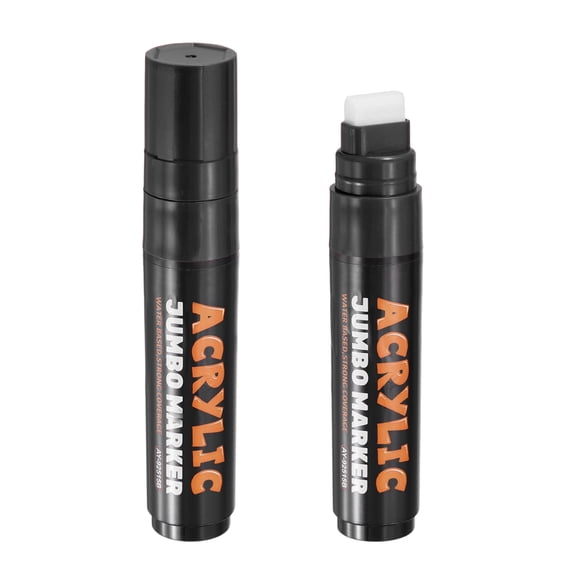 Uxcell Black Poster Markers, 2 Pcs Permanent Waterproof Markers Large Acrylic Paint Pen 15mm Felt Wide Tip on Canvas Glass Wood Ceramic Rock for Painting, Sign Graffiti Creations
