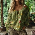 thumbnail image 2 of Women Boho Floral Shirts V Neck Long Sleeve Button Down Casual Loose Top, 2 of 4
