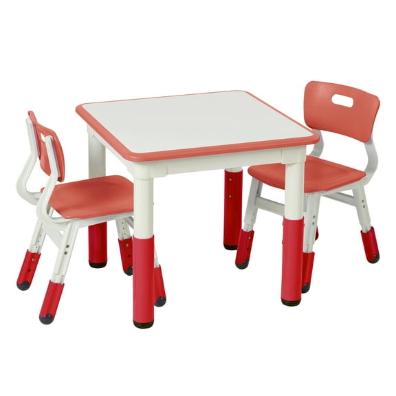 ECR4Kids Dry-Erase Square Activity Table with Two Chairs, Kids Furniture, Red, 3-Piece