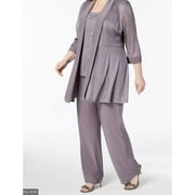 R & M Richards Metallic Ribbed Knit Mock 2-Piece Pant Set, Silver, 12P