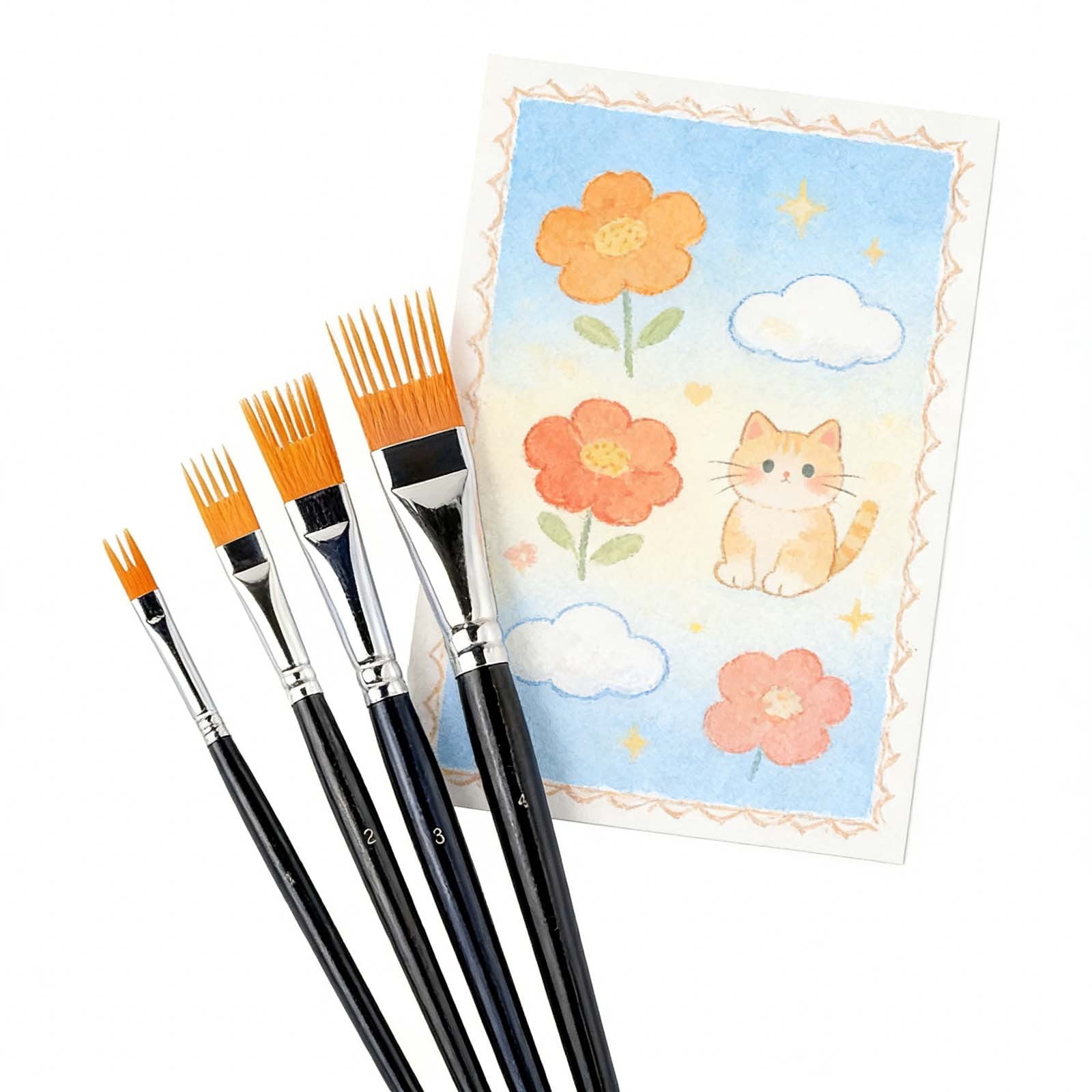 Comb Artist Brush Set, Rake Brushes for Painting with Wood Handle, Paintbrush for Acrylic Paint, Textured Art Paintbrush Set for Greeting Cards and Crafts 24 Pcs
