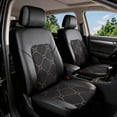 thumbnail image 4 of Quilting Leather Seat Cover Set, Embroidered Coin Thread, Universal Fit Automotive PU Premium Luxury for Cars Sedan Vanaterproof PU Premium Luxury for Cars Sedan Van SUV Airbag Compatible Black/ Gold, 4 of 9