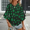 thumbnail image 3 of Abstract Maple Leaf Illustration Women's V-Neck Blouse With 3/4 Ruffled Bell Sleeves Casual Top Ladies Blouses, 3 of 7