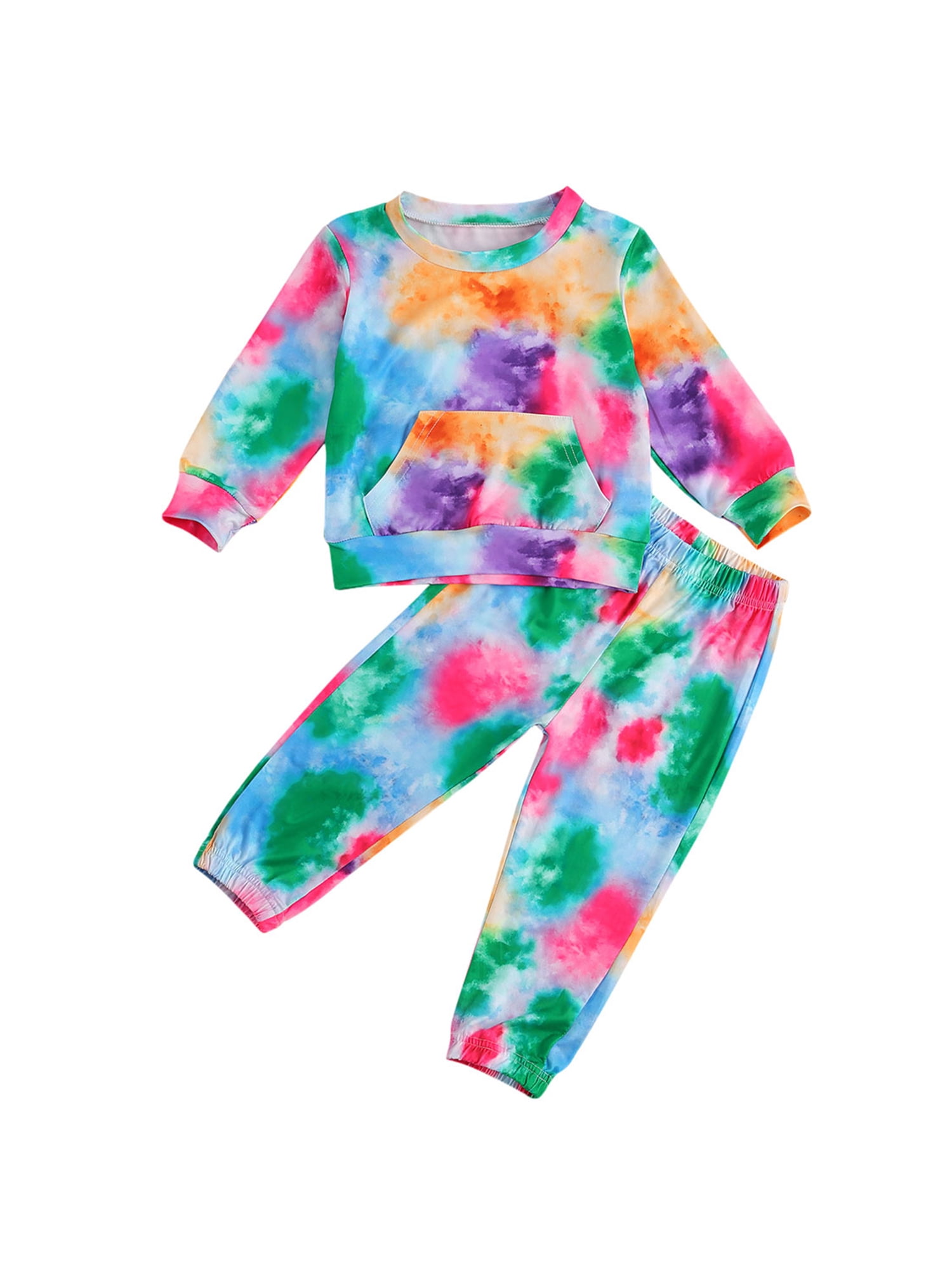Baby Girl Tie Dye Clothes Girls Tracksuit Outfits Long Sleeve Hoodie Sweatshirt Trousers Pants Set Autumn for 1-6Yrs 2pcs 