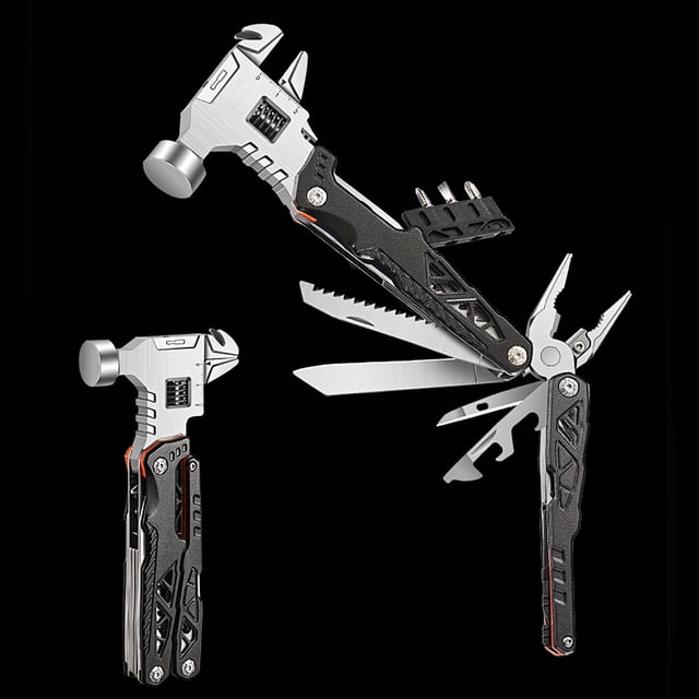 COM1950s Multi-Functional Camping Hammer, Stainless Steel Folding Tool with Pliers and Wrench, Outdoor Survival Gear for Adults, Portable Hammer Pliers for Camping, Hiking, Emergency Tools