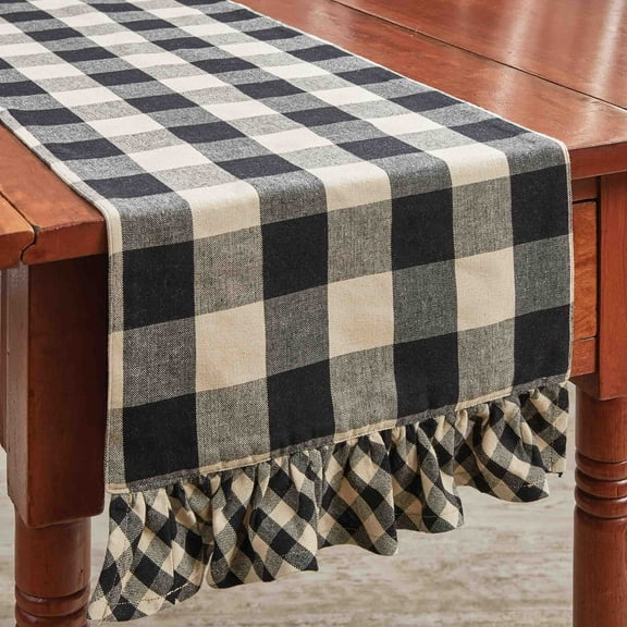 Park Designs Black Buffalo Check Ruffled Table Runner 13" X 54"