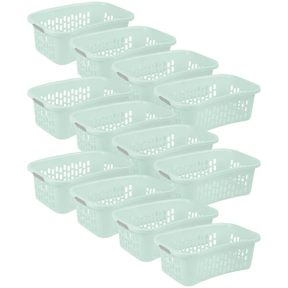 Sterilite HipHold Laundry Basket, 1.5 Bushel Plastic Clothes Hamper, Mint, 12 Pack