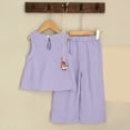 thumbnail image 5 of HCNTES Girl's 2 Piece Striped Outfits Bow Knot Ruffle Peplum Tank Top and Wide Leg Pants Set(Purple,3-4 Years), 5 of 8