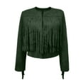 thumbnail image 4 of Essentials Women's Jacket Suede Leather Tassel Cropped Solid Motorcycle Fringe Trendy Outwear Coat Green, 4 of 4
