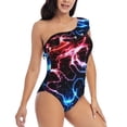 thumbnail image 3 of Goofa Red And Blue Lightning Pattern Women's One Piece Swimsuits Tummy Control Bathing Suits Asymmetric One Shoulder Swimwear-Medium, 3 of 6