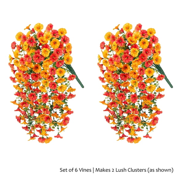 KOYPTL Artificial Hanging Flowers 6 Stem Artificial Morning Glory Flower Vines Hanging Plants Garland for Home Garden Wall Fence Wedding Birthday Decor Valentines Day Decorations(2 Lush Pack)