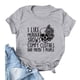 thumbnail image 4 of Camiseta de manga corta gris claro de moda para mujer con estampado negro, cuello redondo, corte informal, talla M, 4 of 6
