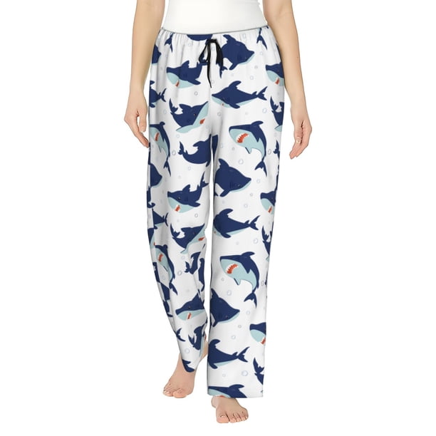 Fotbe Cute Shark Pantalones de Pijama para Mujer, Pantalones de Dormir, Pantalones Pj con Cordón y Bolsillos-XX-Large