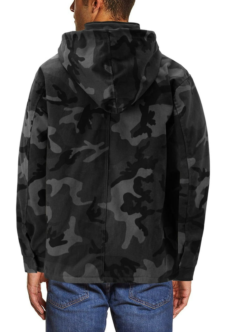 Men's Heavyweight Army Hunting Camo Removable Hood Quilted