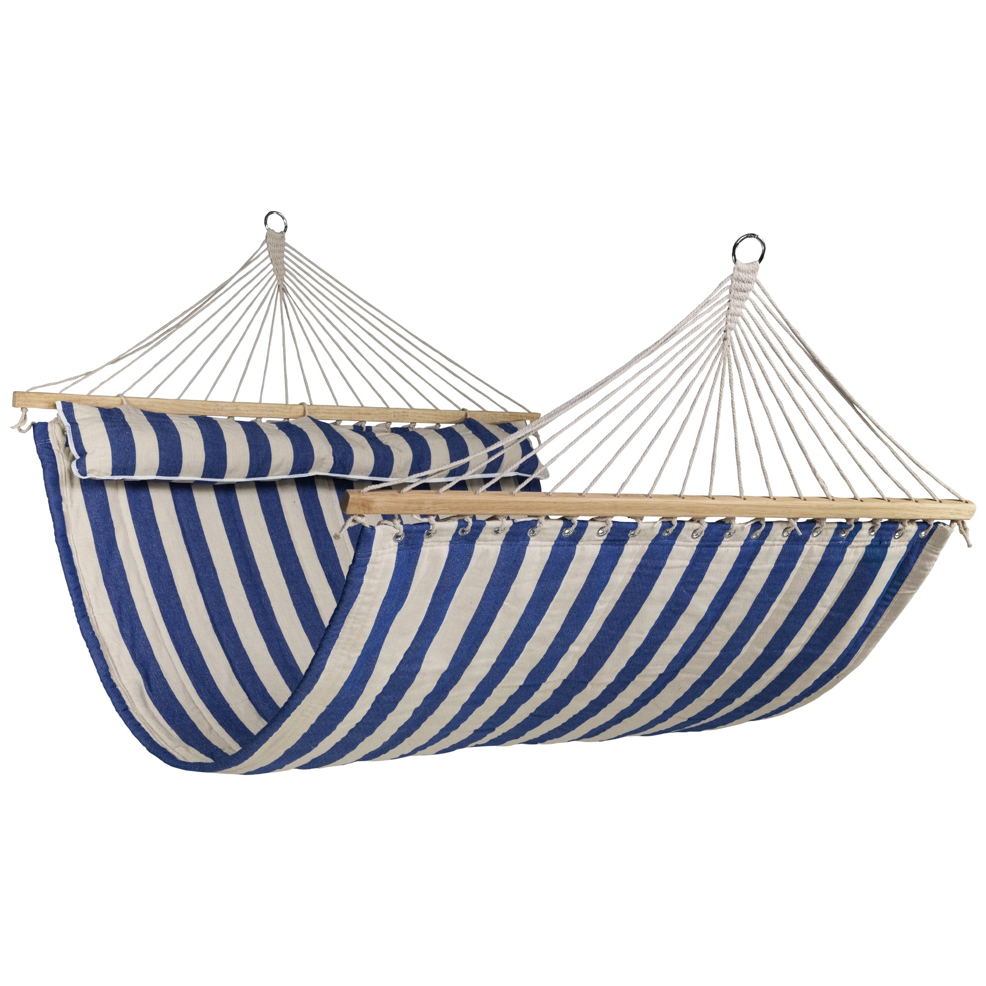 Northlight Striped Quilted Two Person Double Hammock with Pillow - 9' x 55" - Blue and Cream