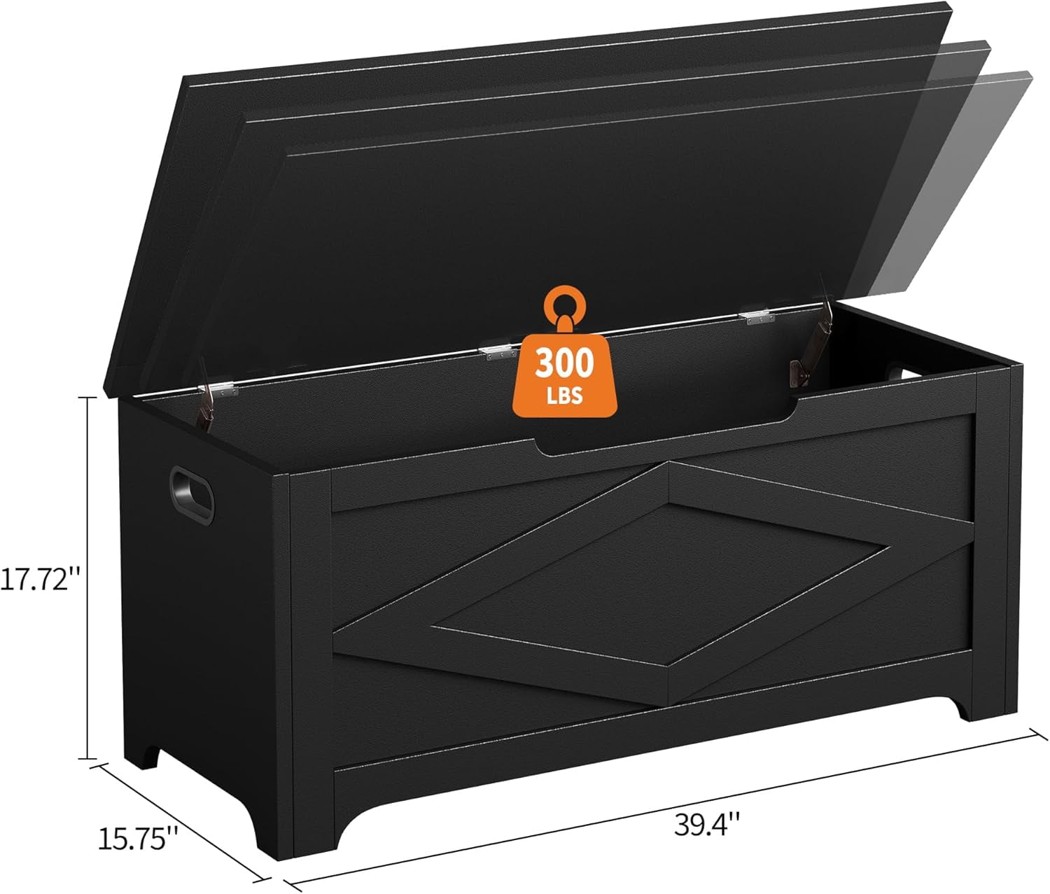 39.4" Storage Chest, Wooden Storage Bench with Safety Hinges, Easy Assembly, Large Toy Chest for Entryway, Living Room, Bedroom