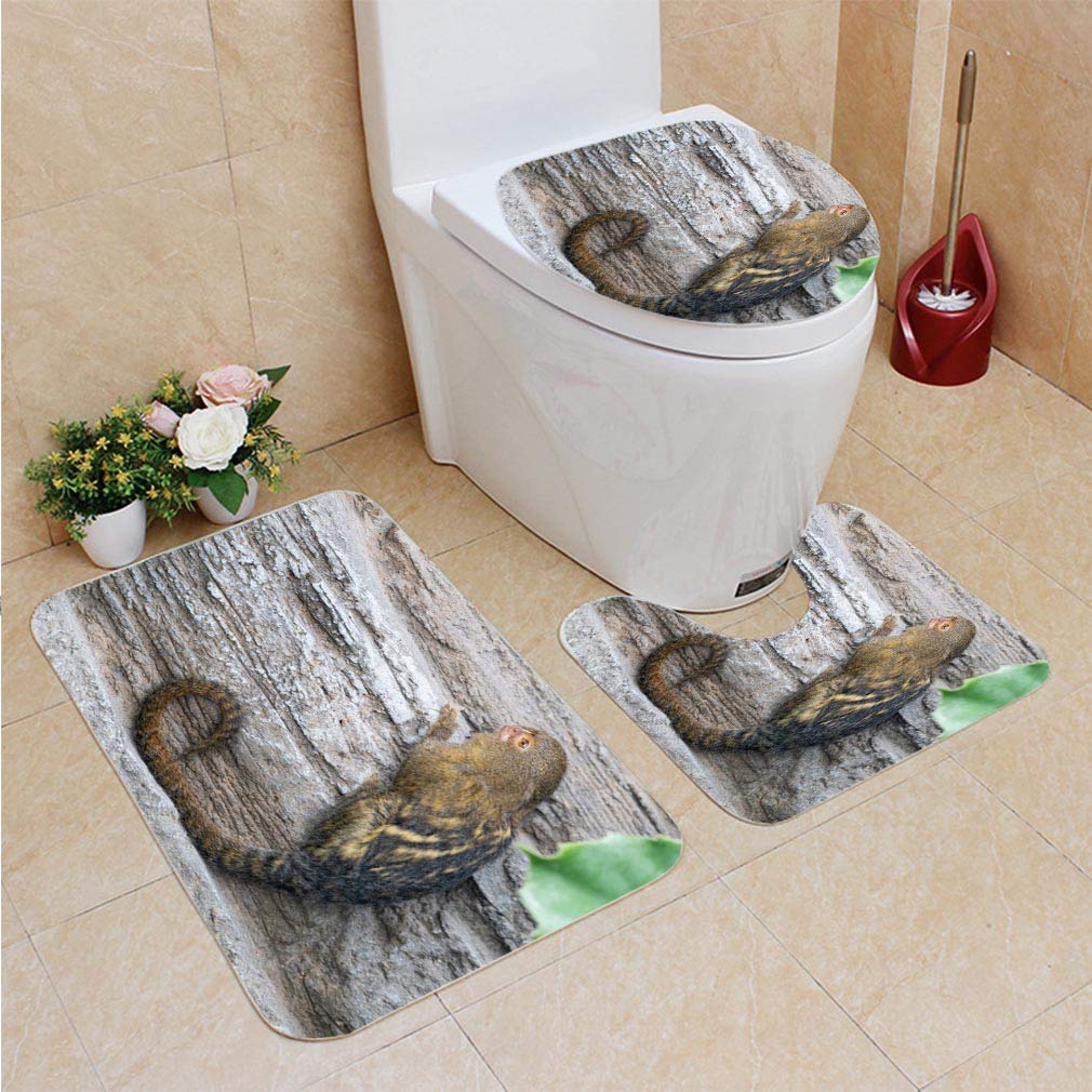 CHAPLLE Pygmy Marmoset gripping a Rock face 3 Piece Bathroom Rugs Set ...