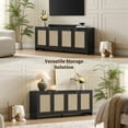 thumbnail image 4 of SICOTAS 61.5"W Rattan TV Stand Set of 2 with 4 Doors– Large Boho Farmhouse TV Cabinet Media Console with Height-Adjustable Shelves & Spacious Countertopfor Living Room, Black Oak, 4 of 9