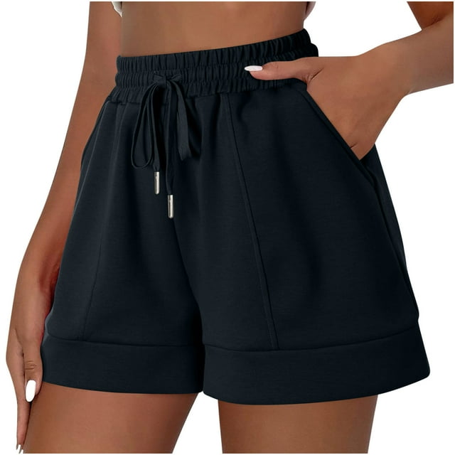 Timegard Athletic Shorts for Women Drawstring Elastic Waist Solid Color Casual Loose Workout Shorts