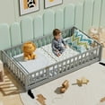 thumbnail image 6 of Twin Floor Bed Frame for Toddler, Montessori Floor Bed with Fence and Wood Slats for Girls Boys Kids Happy Time, Gray, 6 of 7