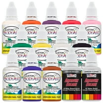 12 - 1 oz Color Custom Body Art Airbrush Paint Set Kit Fingernail Polish Stencil