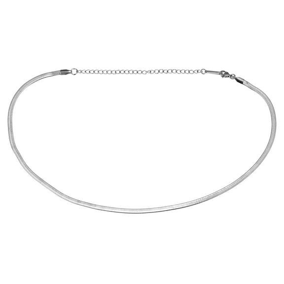 Vocoste Plated Flat Snake Chain Choker Necklace for Women 13.77" Silver Tone