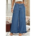 thumbnail image 6 of Women's Sail Blue Plus Size Wide Leg Denim Pants – Ruffled, Casual Spring Style [ZhiHiMeRi] | 4X, 6 of 12