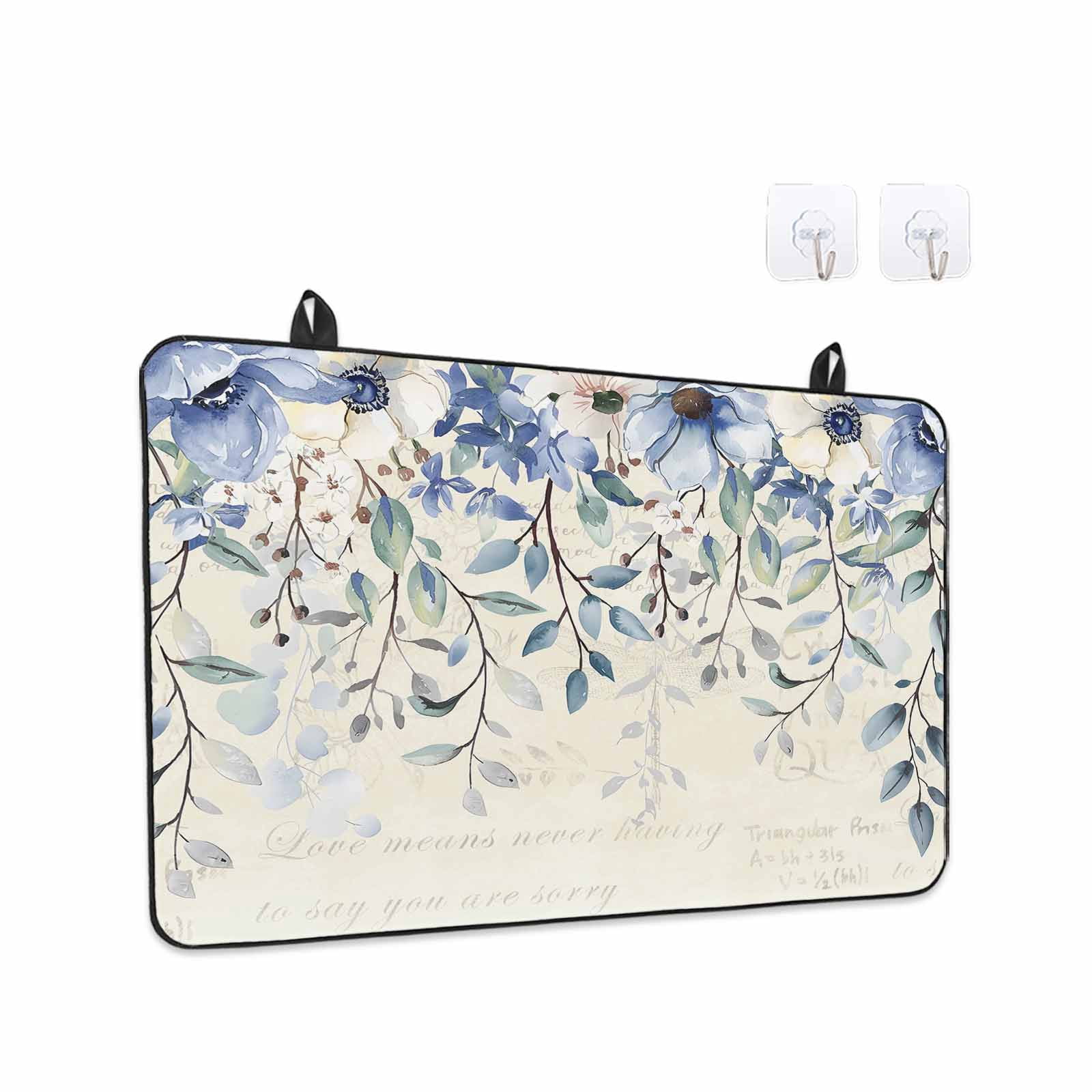 Blue Flower Stove Top Cover for Electric Stove, Heat-proof & Non Slip Glass Top Stove Cover Protector, Farmhouse Eucalyptus Retro Country Plant Kitchen Flat Cooktop Rubber Mat 28.5x20.5 Inches