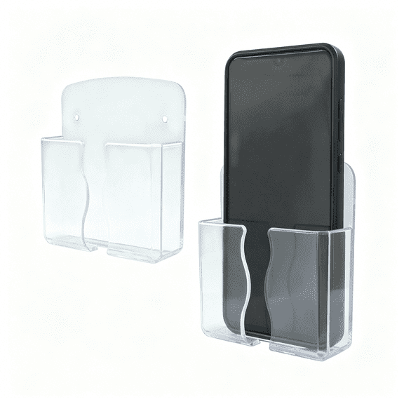 GJX 2 Pcs Wall Mounted Phone Holder with Charging Hole, Clear Self-Adhesive Phone Stand Compatible with Android & Iphone, for Bedside, Home, Office Wall Phone Holder