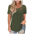 thumbnail image 2 of Green Boho Graphic Tees for Women, Polyester Spring Tops for Women 2024 Trendy, Short Sleeve Flowy Tops for Women, Ladies Tops And Blouses, Solid Splicing Womens Tees Loose Fit, 2 of 3
