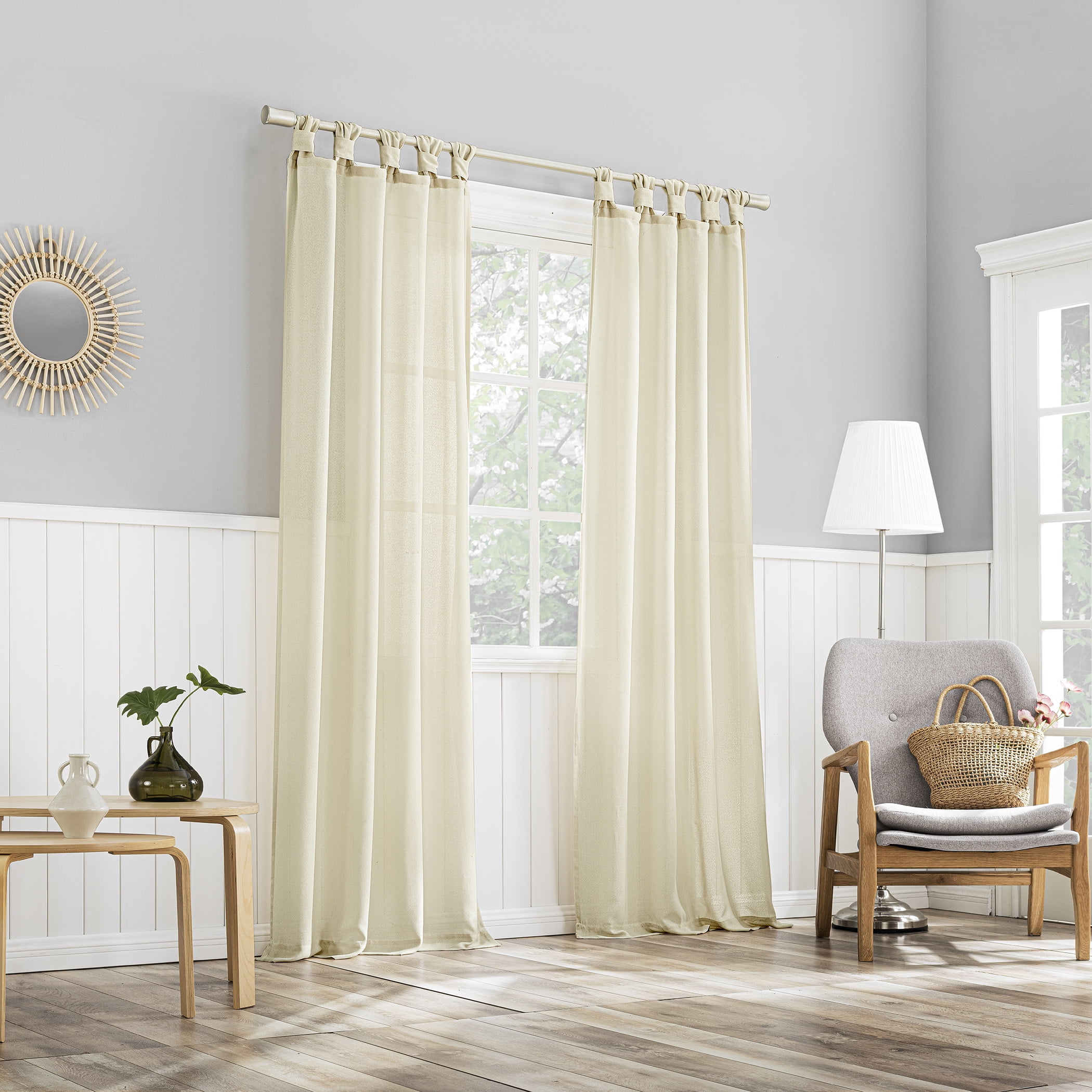 No. 918 Hathaway Twist Tab Semi-Sheer Tab Top Curtain Panel, 40"x63", Ivory