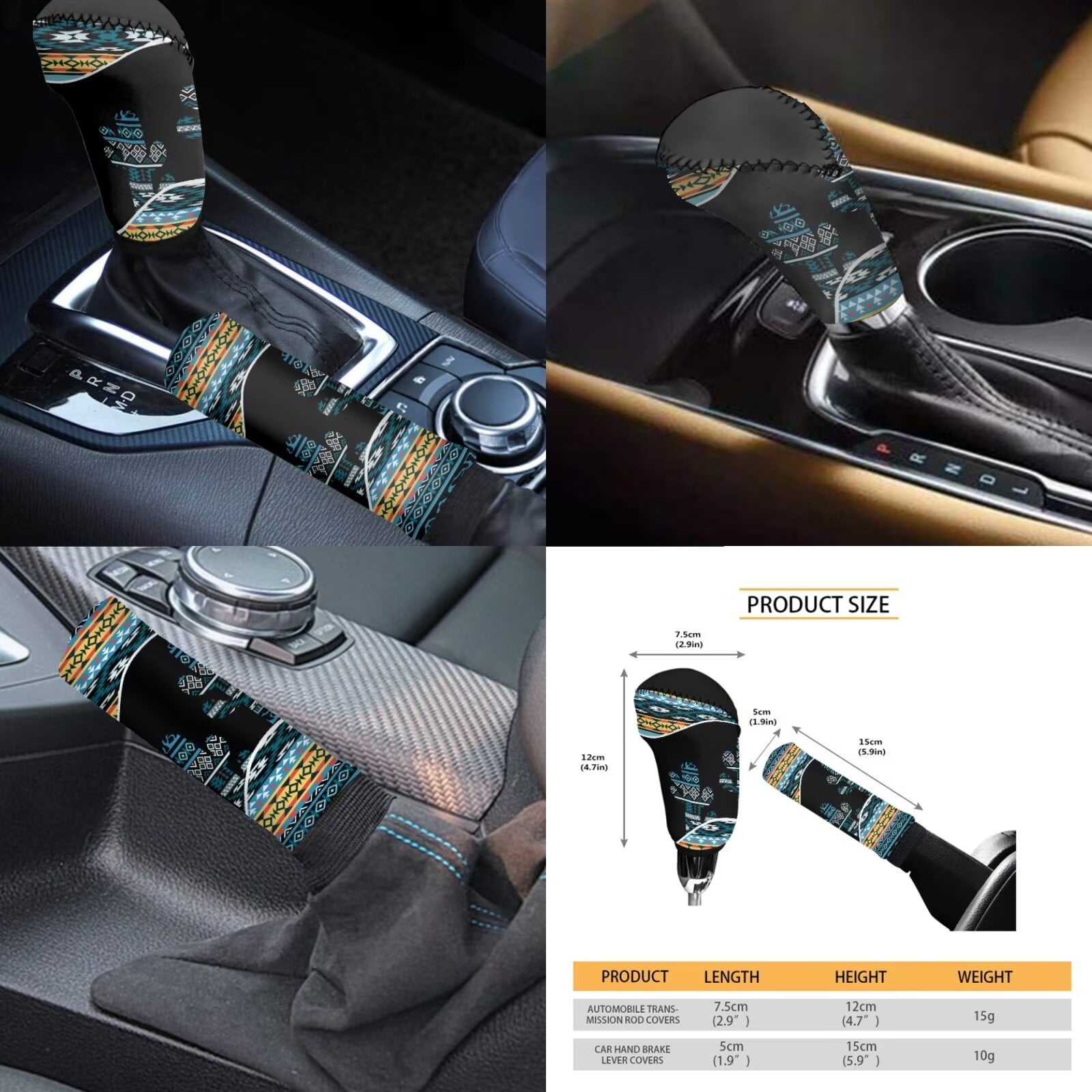 Garronmavis Aztec Cactus Pattern Universal Polyester Car Seat Covers Full Set Steering Wheel Cover Gear Shift Cover Handbrake Cover Headrest Cover Cup Coasters for Accessories Interior Sets