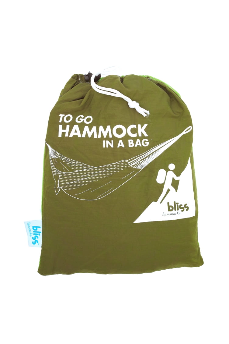 Bliss Hammocks To Go Hammock in a Bag Travel Hammock, Rip-Stop Polyester Dual-Color Fabric, Portable Camping Hammock, Supports up to 260-Pounds for Camping, Hiking and Outdoors-Forest Green