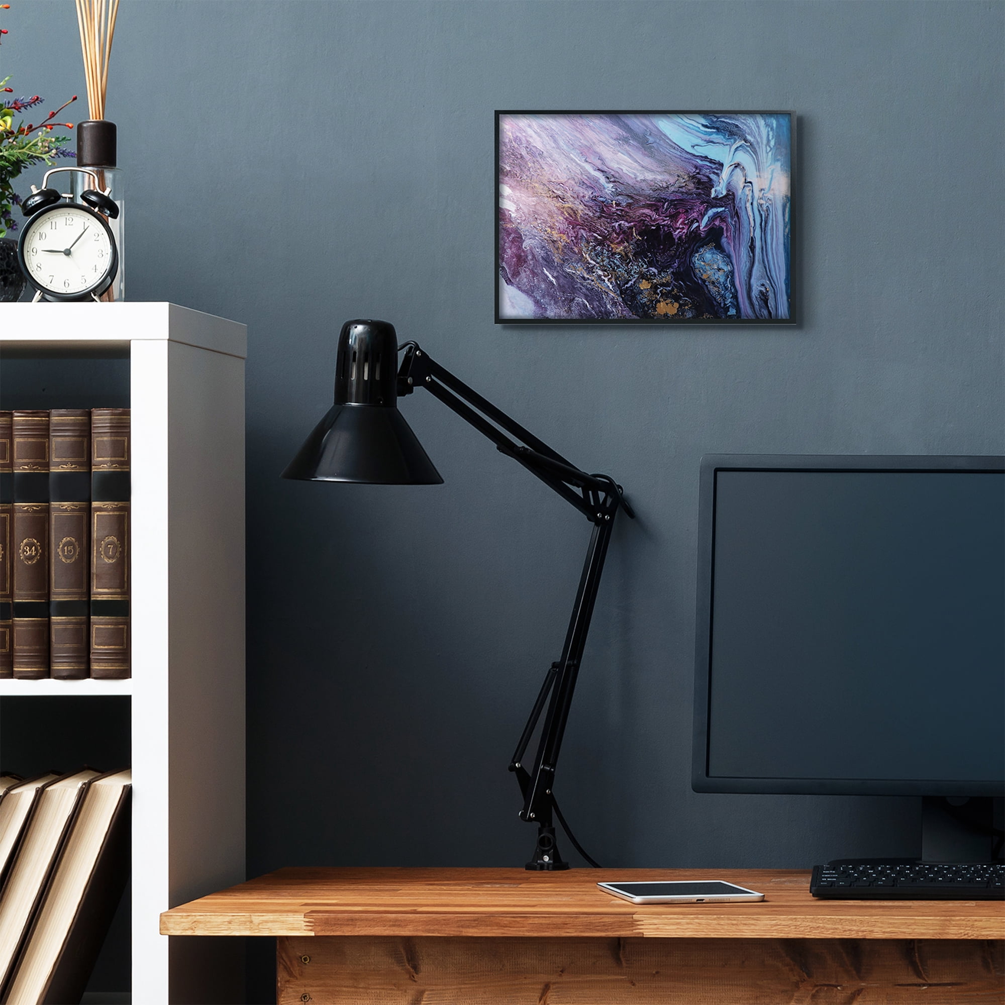 Stupell Industries Abstract Liquid Purple Blue Texture Painting Framed Wall Art by Leticia Herrera, 11" x 14", Black Framed