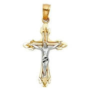 TGDJ 14K Real Gold Two Tone Linear Cross Jesus Crucifix Charm Pendant (25x16 MM)