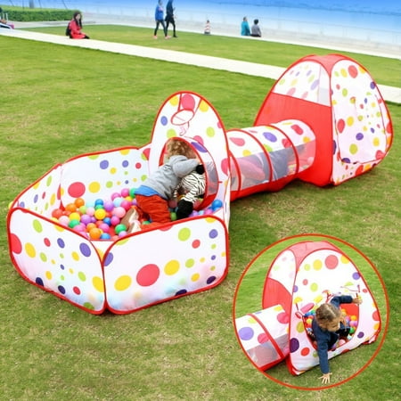 Polka Dot Children Play Tent With Tunnel 3-in-1 Playhut Hours of Indoor Outdoor Fun for Children,Tunnel, Ball Pit and Zippered Storage (Best Indoor Play Areas)