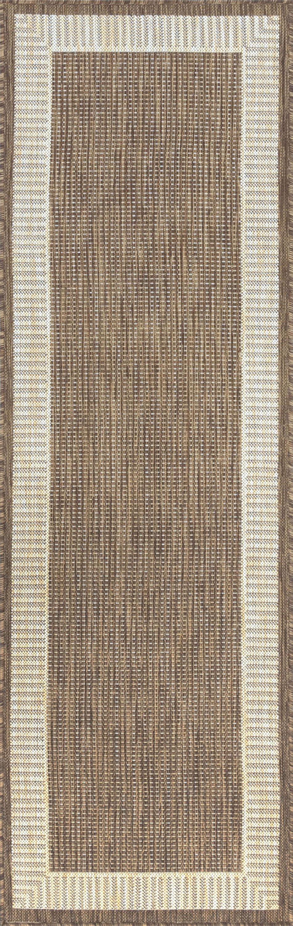 Bliss Rugs Striped Border Indoor Outdoor Rug Water Resistant Runner Rug for Patio, Hallway, Entryway, Deck, Brown ,3' x 10'