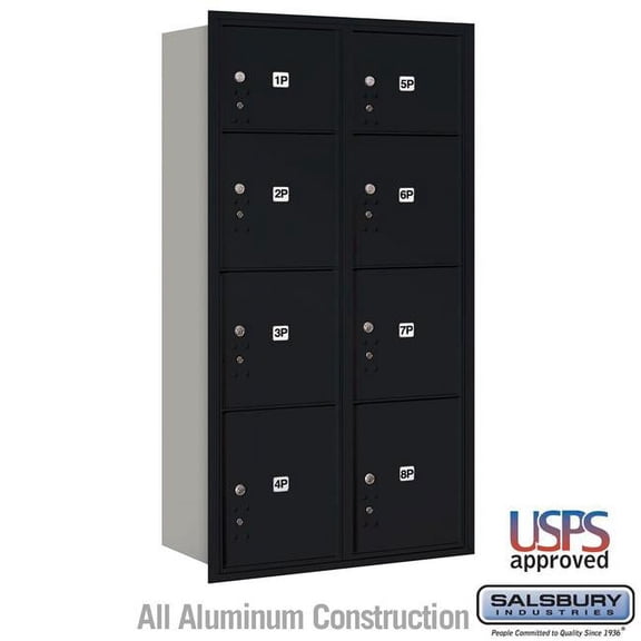 Salsbury Industries 31.125 x 57.125 x 16.5 in. Recessed Mounted 4C Horizontal Mailbox - Rear Loading - USPS Access, Black